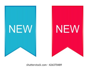 Sign New. Vector illustration in blue and red.
