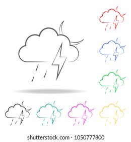 a sign of a night rain with a thunder-storm icon. Elements of weather multi colored icons. Premium quality graphic design icon. Simple icon for websites, web design, mobile app on white background