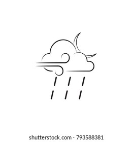 a sign of a night rain with a wind icon. Elements of weather signs icon. Premium quality graphic design. Signs, outline symbols collection icon for websites, web design, mobile app on white background
