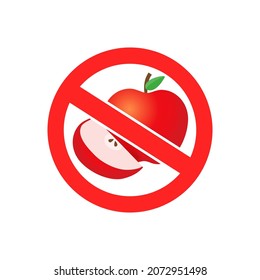 Firma Sin manzana. El rojo deja de firmar manzana de fruta.  Aislado sobre fondo blanco. Ilustración vectorial Señal de prohibición roja.