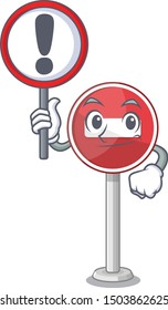 With sign no entry mascot shaped on cartoon
