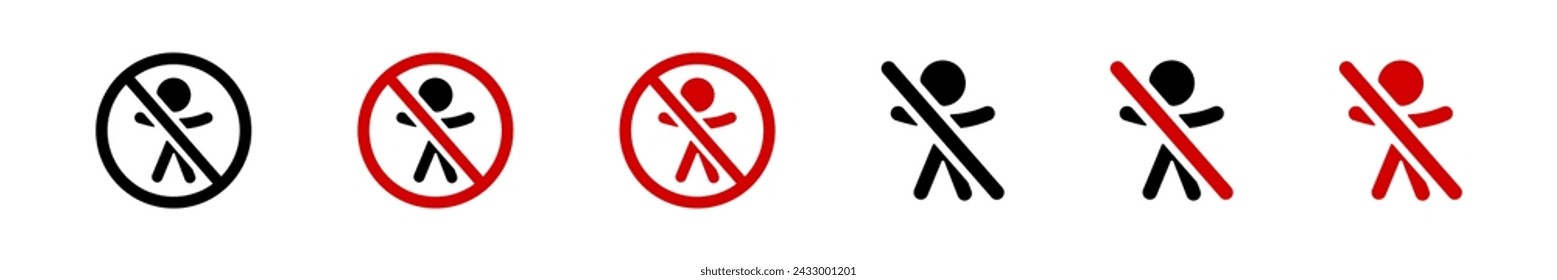 Sign no male. Symbol prohibited person. Figure human not allowed. Red prohibition sign. Man ban. Modern icons forbidden mans in vector design