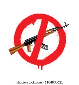 Sign no weapon. Vector kalashnikov assault rifle color icon isolated on white background