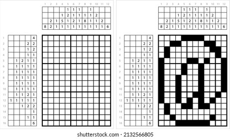 En Signos No-Gráfica Arte Pixel, A Una Velocidad De, Direcciones De Correo Electrónico, Comercial En, Señal De Dirección, Símbolo, Ilustración De Arte Vector, Gridddlers De Juego De Rompecabezas Lógico, Pic-A-Pix, Pintura De Imagen Por Números, Picross