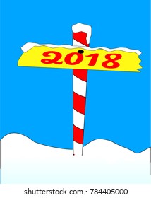 A sign at the north pole with the message '2018'