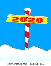 A sign at the north pole with the message 2020