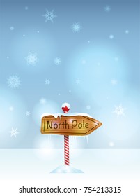 A sign for the North Pole with a snow flake background illustration. Vector EPS 10 available.