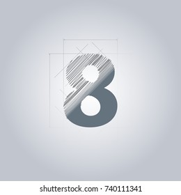 Sign Number eight. Logotype architectural design. Grey color. Blueprint. With gradient.
