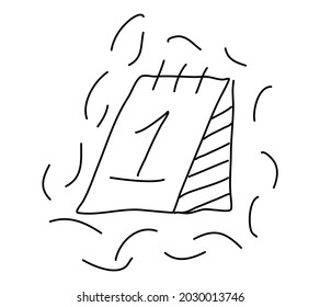 A sign with the number one drawn with a contour. Calendar, the first day of the month, doodle