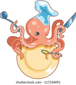 The sign of the octopus in a chef's hat
