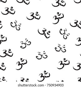 sign ohm, aum, painted with black  ink, a sign of enlightenment, a series of symbols, symbol of Hinduism, mantra