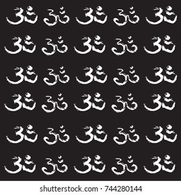 sign ohm, aum, painted with white ink, a sign of enlightenment, a series of symbols, symbol of Hinduism, mantra. Freehand drawing vector. 
