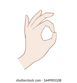 Sign ok. Color illustration of a hand in cartoon style. Doodle style illustration.