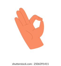 Sign of OK, okay, okey with fingers. Person shows well, good symbol. Approval hand gesture. Expression of agreement. Nonverbal communication. Flat isolated vector illustration on white background