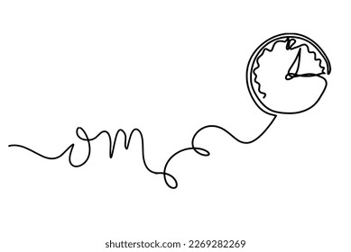 Sign of OM with clock as line drawing on the white background. Vector