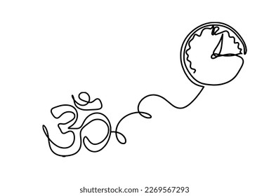 Sign of OM with clock as line drawing on the white background. Vector