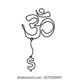 Sign of OM with dollar as line drawing on the white background. Vector