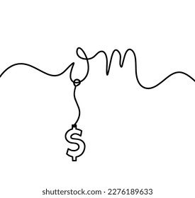 Sign of OM with dollar as line drawing on the white background. Vector