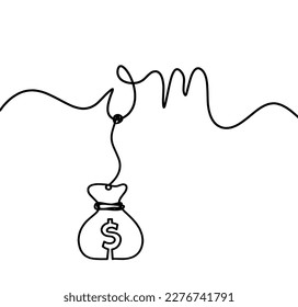 Sign of OM with dollar as line drawing on the white background. Vector