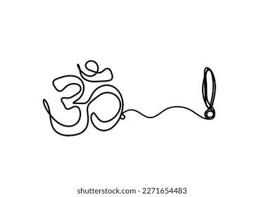 Sign of OM with exclamation mark as line drawing on the white background. Vector