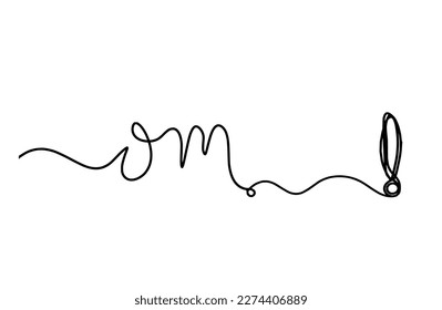 Sign of OM with exclamation mark as line drawing on the white background. Vector