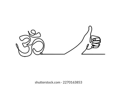 Sign of OM with hand as line drawing on the white background. Vector