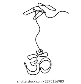 Sign of OM with hand as line drawing on the white background. Vector