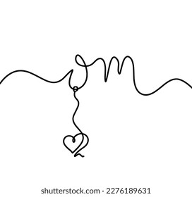 Sign of OM with heart as line drawing on the white background. Vector