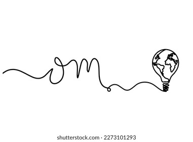 Sign of OM with light bulb as line drawing on the white background. Vector