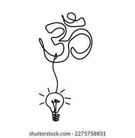 Sign of OM with light bulb as line drawing on the white background. Vector