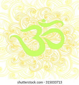 Sign of OM on the backdrop of a beautiful wavy curls