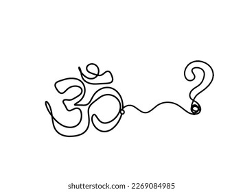 Sign of OM with question mark as line drawing on the white background. Vector