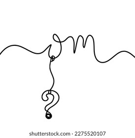 Sign of OM with question mark as line drawing on the white background. Vector