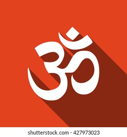 Sign Om. Symbol of Buddhism and Hinduism religions flat icon with long shadow. Vector Illustration