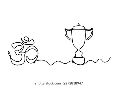 Sign of OM with trophy as line drawing on the white background. Vector