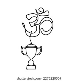 Zeichen von OM mit Trophäe als Linienzeichnung auf weißem Hintergrund. Vektorgrafik