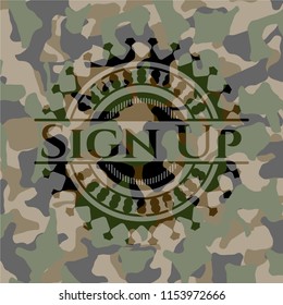 Sign Up on camouflage pattern