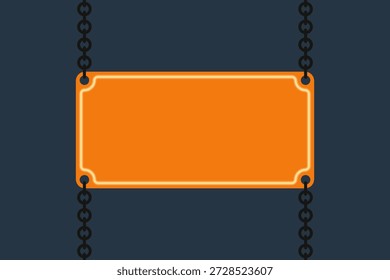 Schild auf Ketten. Platte. Farbige Silhouette. Vorderansicht. Vektorgrafik mit einfacher flacher Grafik. Isoliertes Objekt auf blauem Hintergrund. Isolieren.