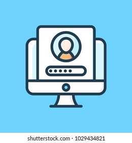 	
Sign in on computer color line icon. User account design. Login vector illustration.