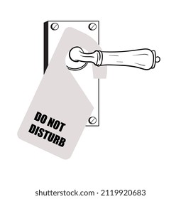 Sign on the doorknob do not disturb. Linear sketch isolated on a white background.