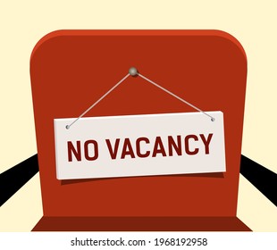 Sign on red chair, no vacancies. Concept, no vacancies in the office. Vector illustration in flat style.	
