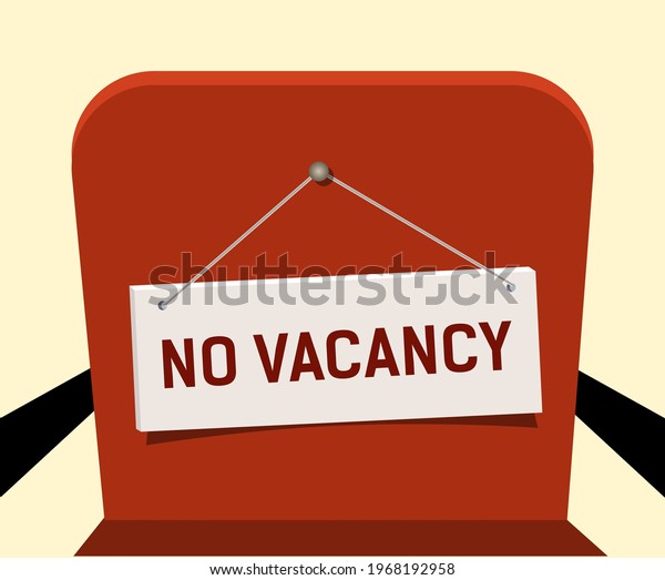 Sign on red chair,\
no vacancies. Concept, no vacancies in the office. Vector\
illustration in flat\
style.	