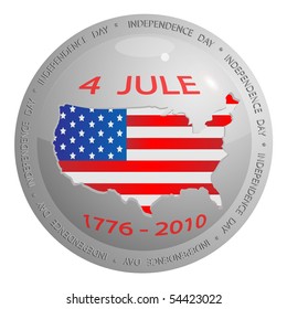 Sign on the round form on a white background with the image of a flag of the USA made in the form of a map