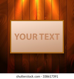 A sign on the wooden background/Plate on the wooden background/A sign on the wooden background
