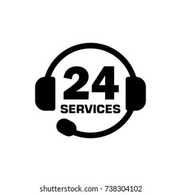 Sign is open 24 hours. Around the clock customer support, customer service, advice and assistance. Flat vector cartoon illustration. Objects isolated on white background.