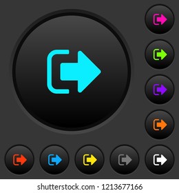 Sign out dark push buttons with vivid color icons on dark grey background