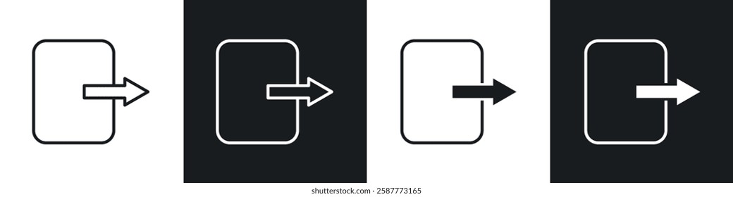 Sign out icon set black and white colors. Graphic Vector icons pack