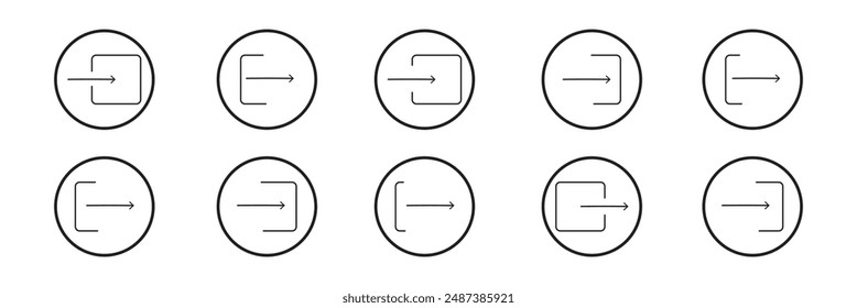 Sign out icon set. exit, quit vector symbol. output sign. account logout button. signing off icon.