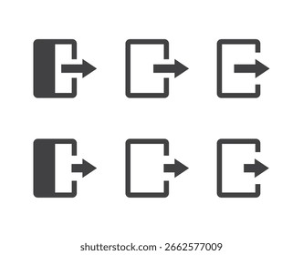 Sair ou sair ícone de sinal definir ilustração de vetor de design de estilo plano isolado no fundo branco.