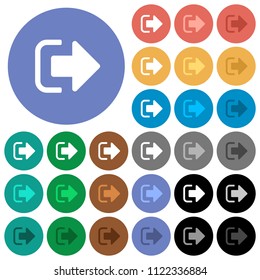 Sign out multi colored flat icons on round backgrounds. Included white, light and dark icon variations for hover and active status effects, and bonus shades on black backgounds.